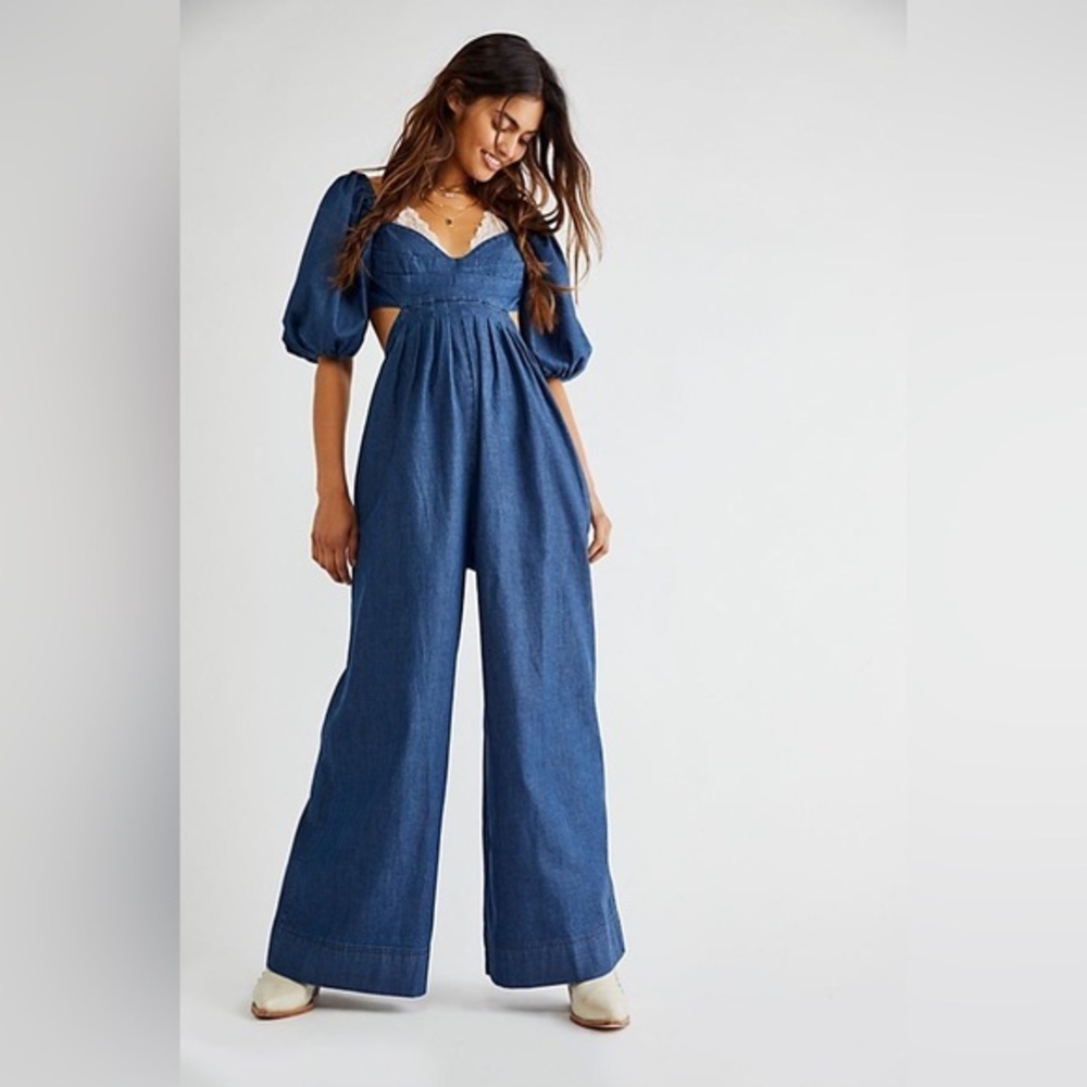 Free People Amy Denim Jumpsuit size XS